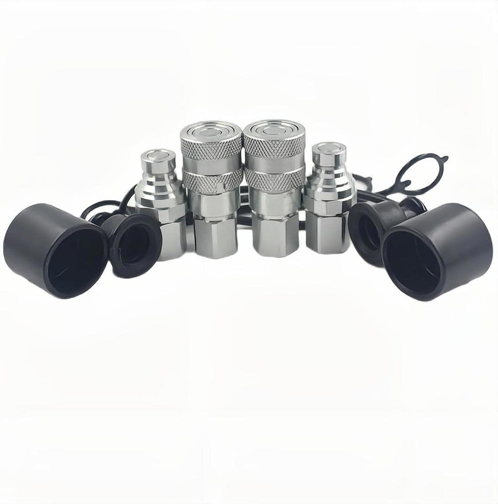 2-Sets ISO16028 1/4" Flat Face Hydraulic Quick Connect Coupling Set with Black Dust Cap NPT Thread I296249