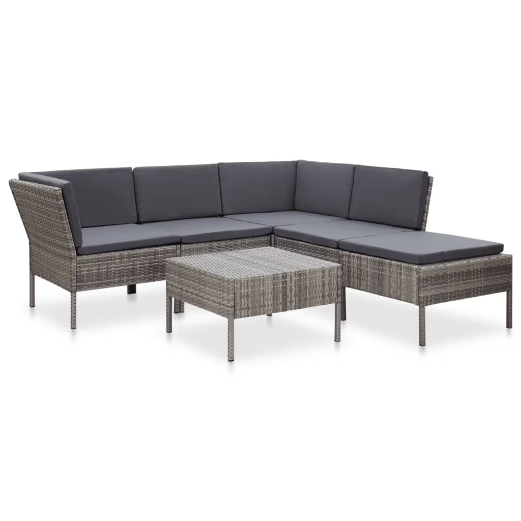 6 Piece Outdoor Conversation Set Gray Poly Rattan Patio Sectional Set V483