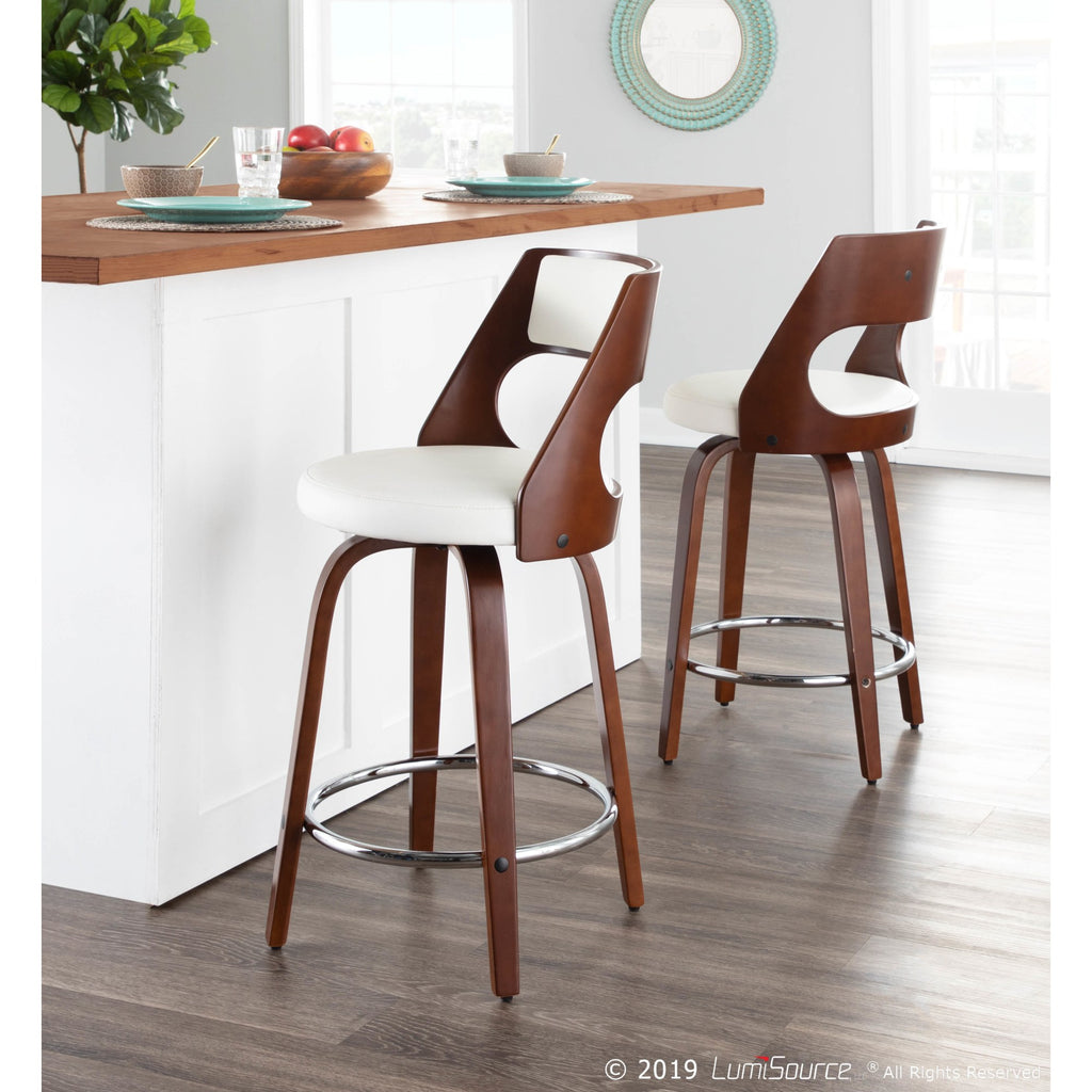Cherry and White Faux Leather Swivel Counter Stool, Set of 2 J202947