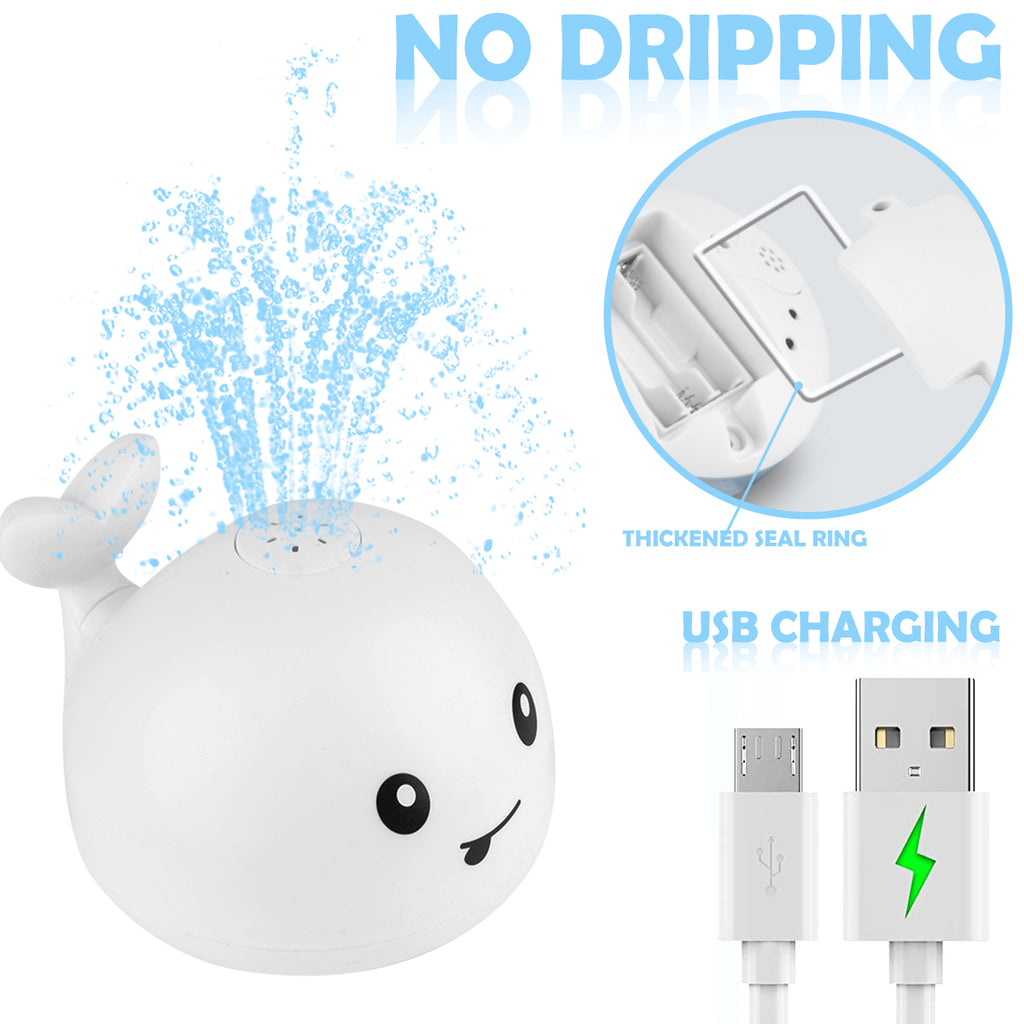 Whale Bath Toy with Light, Double Layer Waterproof Rechargeable Water Sprinkler Bath Toy U1352