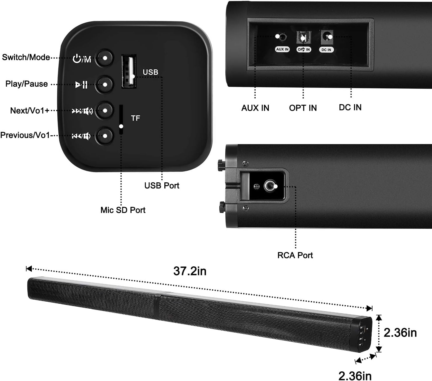 2 in 1 Home Theater Surround Sound System Soundbar Speaker with 4 Driver Speakers, Wall Mountable, Pack of 2 E967
