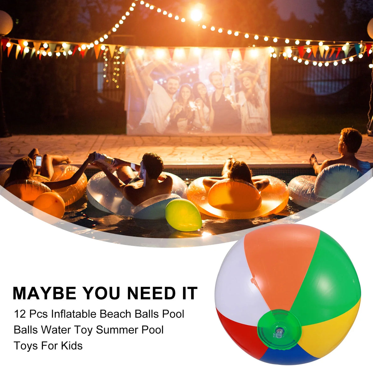 12 Pcs Inflatable Beach Balls Pool Toys K888337