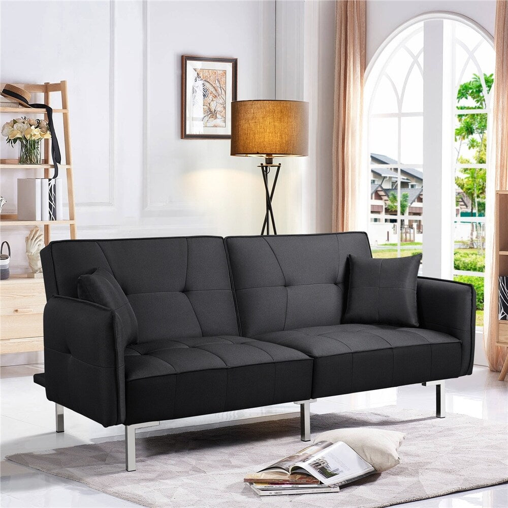 Light Gray Futon Sofa Bed with Adjustable Backrest C49490