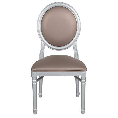 2 Pk. King Louis Chair with Taupe Vinyl Back and Seat and Silver Frame J9908